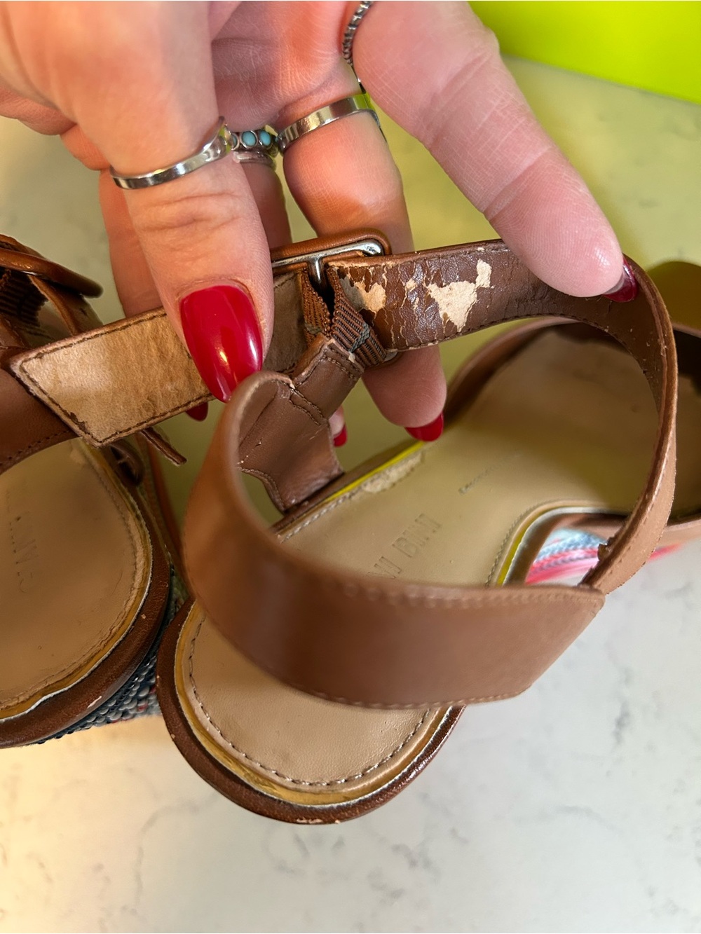 Gianni Bini Tama Hampton Tan Leather Platform Wedge Sandals - Picture 11 of 15